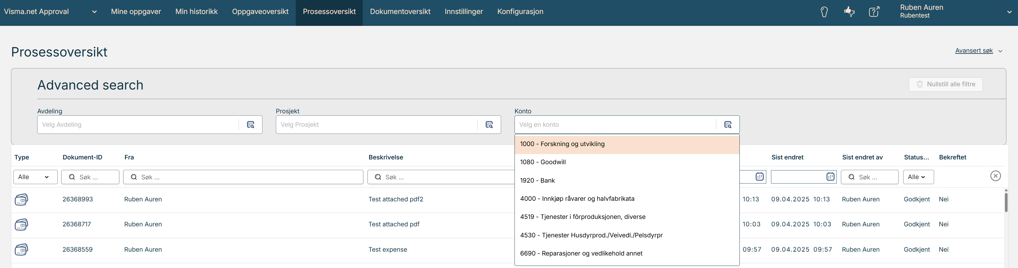 Avansert søk i Approval og Business NXT