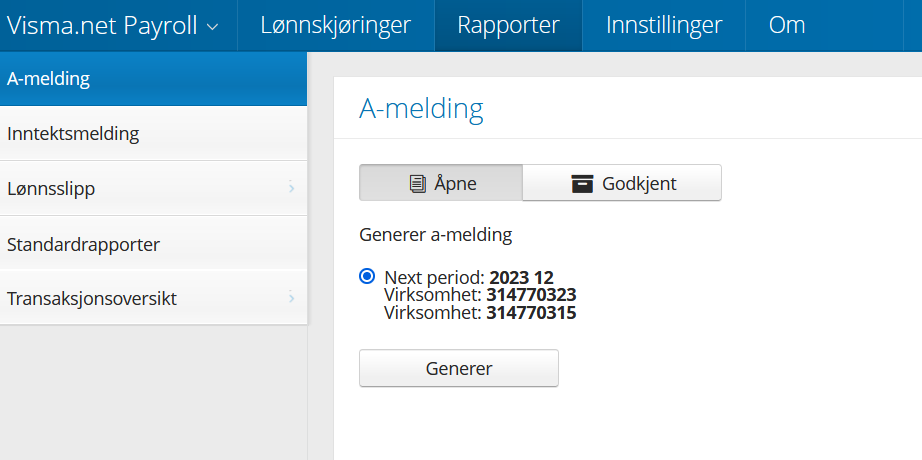 Innsending av a-melding på arbeidsforhold