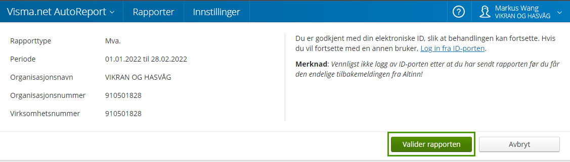 Validering og levering av mva-melding fra 2022