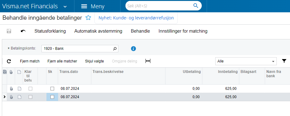 transaksjoner fjernet