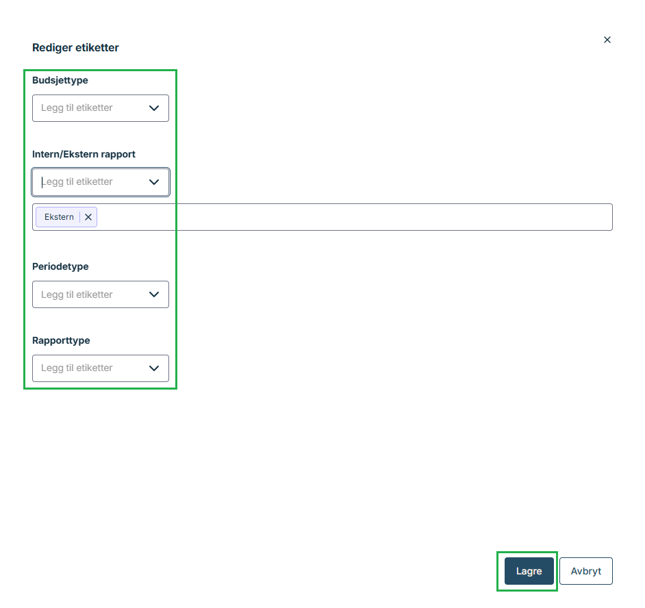 Använd Roller och Etiketter för att filtrera rapporter OneStop Reporting