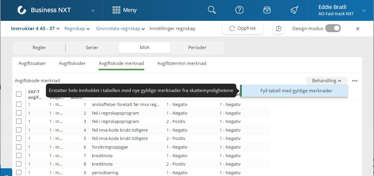 Aktivere standard merknader til Avgiftstermin og Avgiftskode for MVA ...