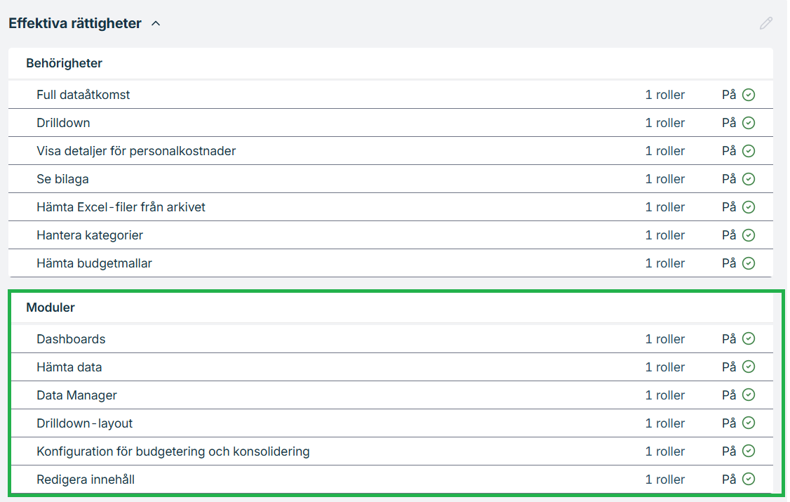 Åtkomst till moduler i portalen